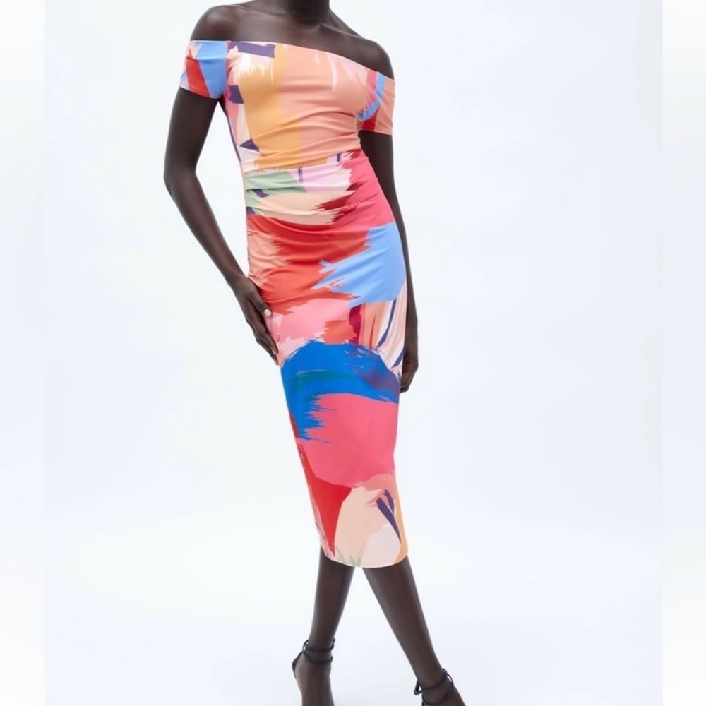 New Zara Abstract Printed Midi Dress 1165/141 Small Bloggers Fav